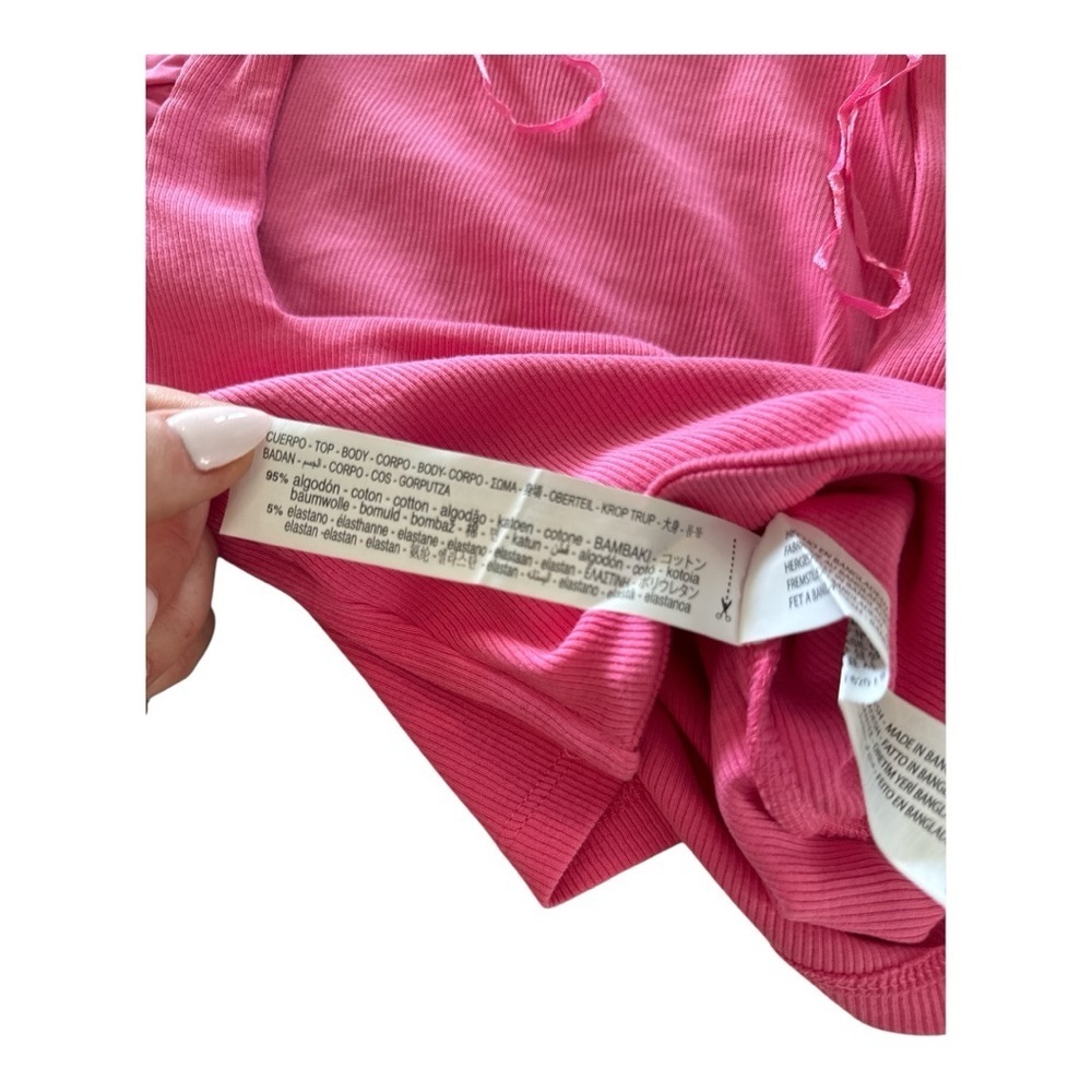 ZARA Pink Puff Balloon Sleeve Ribbed Crop Top Sz S Ruffle Feminine - Picture 6 of 12